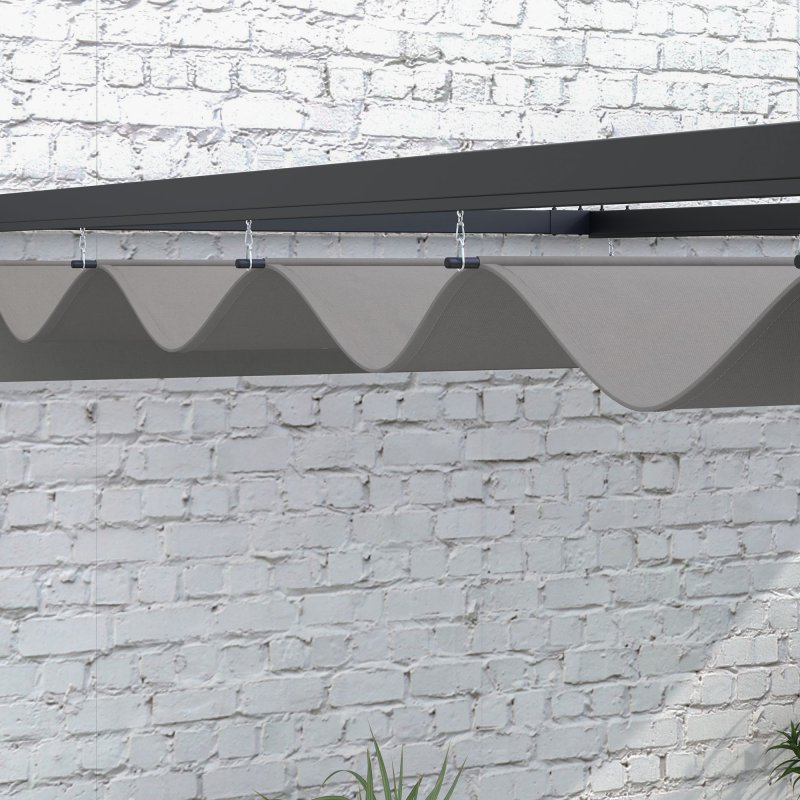 Outsunny 2 x 3(m) Lean To Pergola with Retractable Roof, Wall Mounted Garden Gazebo Outdoor Sun Shade Shelter for Patio, Deck, Dark Grey