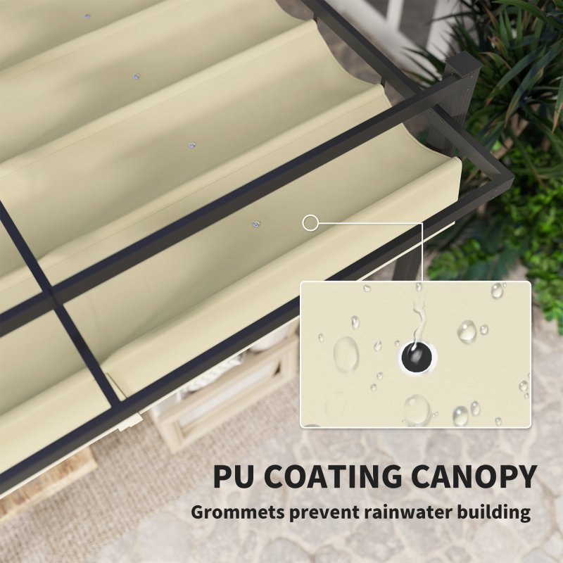 Outsunny 3 x 3(m) Pergola with Retractable Roof Canopy, Aluminium Frame Garden Gazebo Outdoor Sun Shade Shelter for Grill, Patio, Deck, Khaki