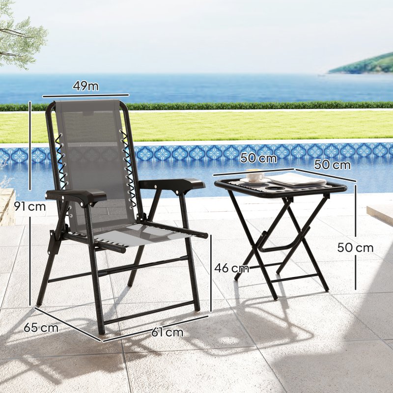 Outsunny 3 Pieces Garden Bistro Set, Folding Table and Chairs Set, Metal Garden Furniture Set with Cup Holders for Outdoor, Patio, Balcony, Dark Grey