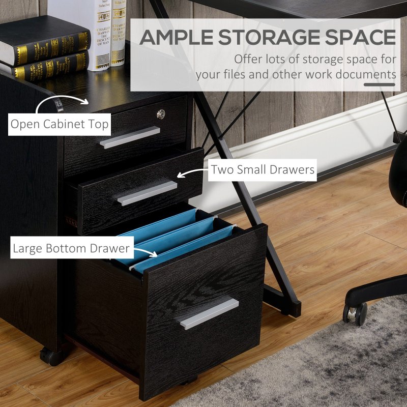 HOMCOM 3 Drawer Filing Cabinet with Lock and Edged Top, Lockable Filing Cabinet on Wheels with Hanging Bars for Letter and A4 Size, Black