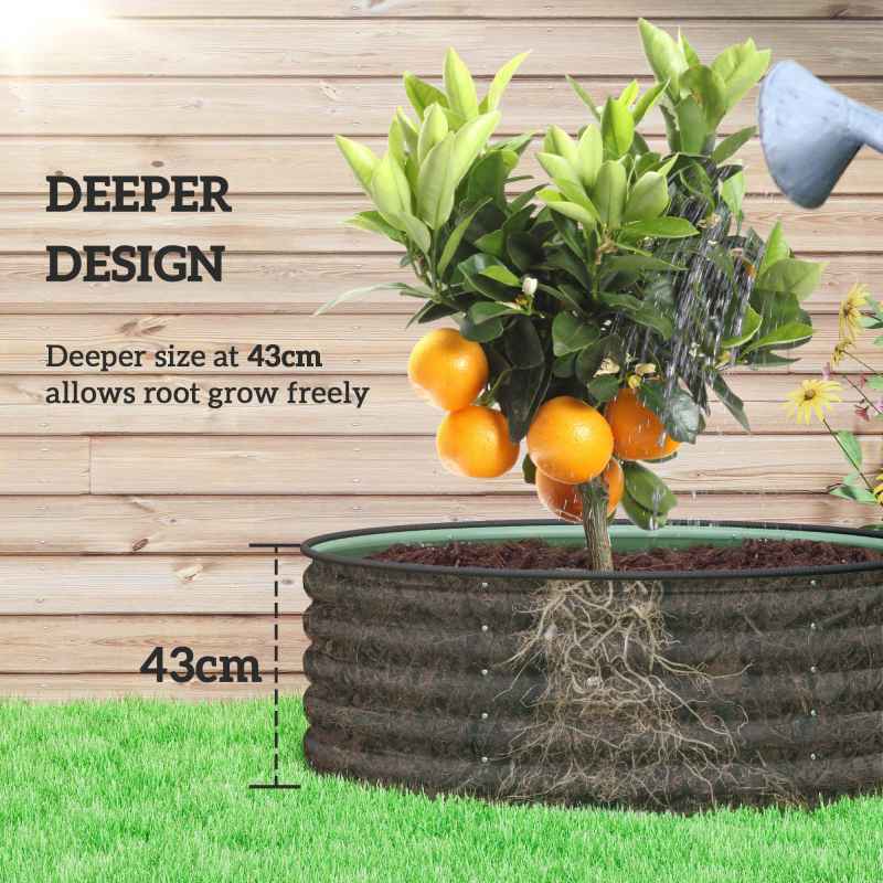Outsunny Galvanised Raised Garden Bed with Safety Edging, Outdoor Raised Planter Box with Gloves and Open Bottom, Metal Raised Bed for Flowers, Vegetables and Herbs, 120 x 120 x 43cm, Light Green