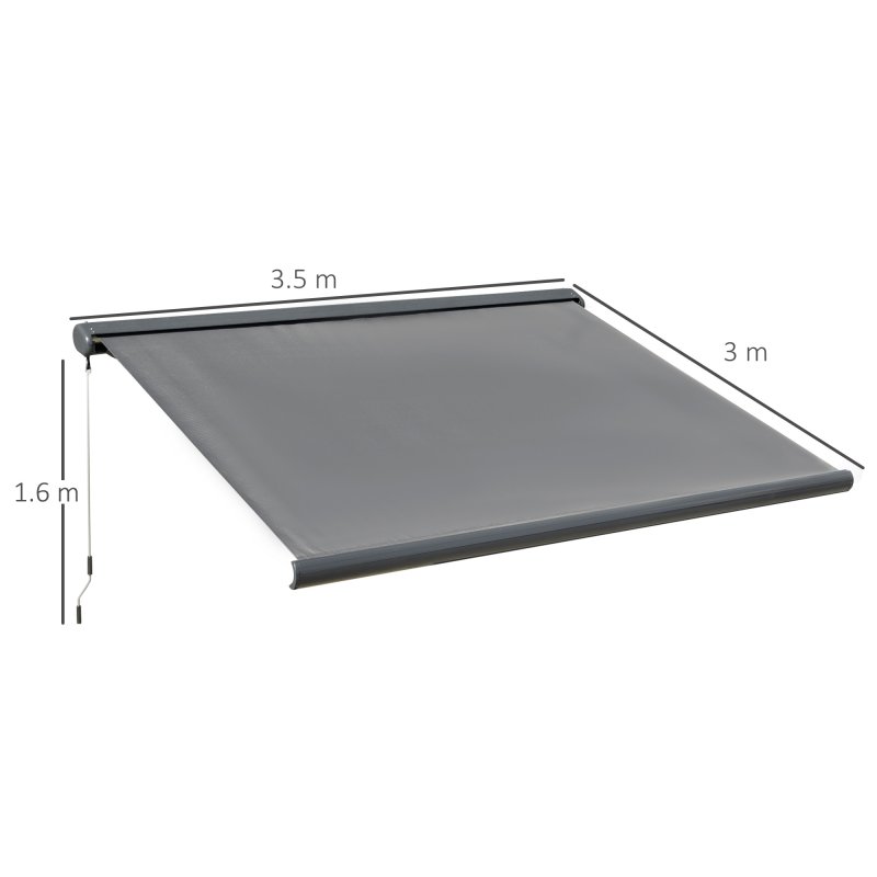 Outsunny 3.5 x 3 m Electric Awning with Remote Controller, Aluminium Frame DIY Retractable Awning, UV50+ Sun Shade Canopy for Garden Patio Deck Door Window, Grey