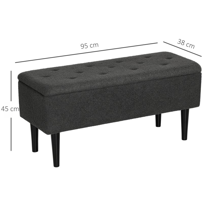 HOMCOM 47L Storage Ottoman, End of Bed Bench with Wooden Legs, Fabric Footstool for Living Room, Bedroom, 95 x 38 x 45cm