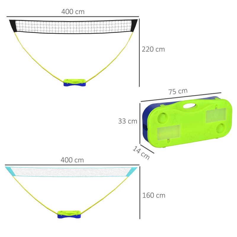 SPORTNOW 4m Badminton Set with Volleyball, Portable Badminton Net with Two Rackets, Two Shuttlecocks, Carry Case, for Indoor, Outdoor Sports