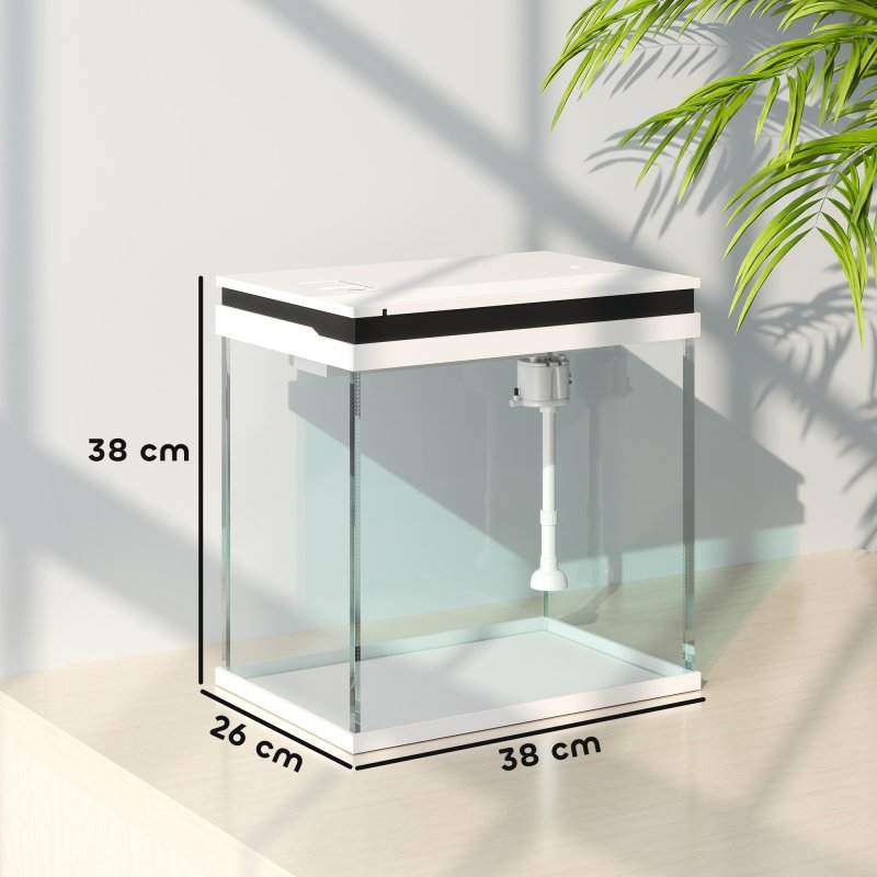 PawHut Fish Tank, 26L Glass Aquarium with Filter System, LED Lights, Water Pump, Betta Fish Tank for Goldfish, Shrimps, White