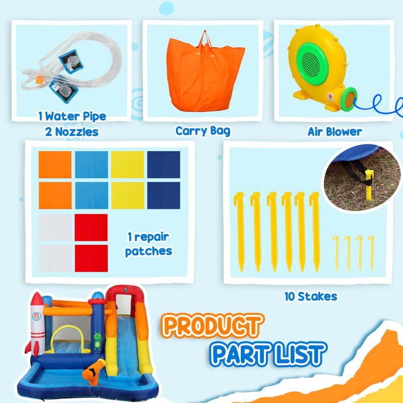 AIYAPLAY Bouncy Castle for Children with Water Slide, Splashing Pool, Water Gun, Jumping Area, 5 in 1 Inflatable Bounce House with 550W High Power Blower, for Outdoor Indoor, 360 x 250 x 195 cm