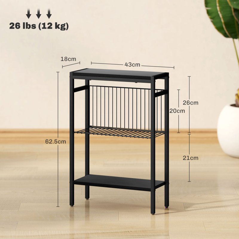 HOMCOM Side Table with 3-Tier Storage, Small Bedside Table, Sofa End Table with Steel Frame for Living Room, Bedroom