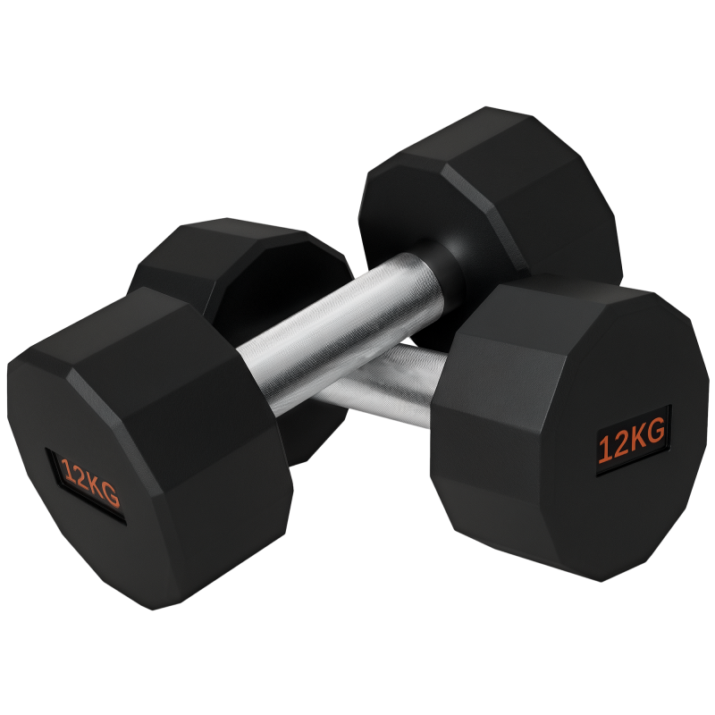 SPORTNOW Dumbbells Set, Hand Weights Pair with 12-Sided Shape and Non-Slip Grip for Men Women Home Gym Workout, 2 x 12kg