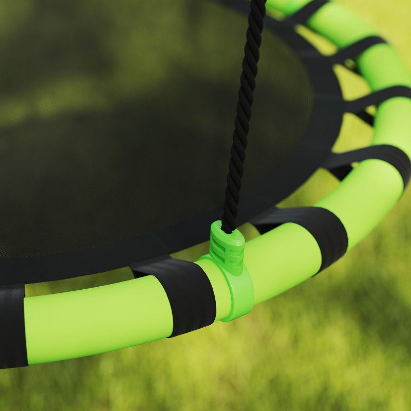 AIYAPLAY Kids Nest Swing Seat, Hanging Set with Height Adjustable Ropes for Kids, 100cm Diameter Round Saucer Swing Chair for Outdoor, Garden, Black/Green