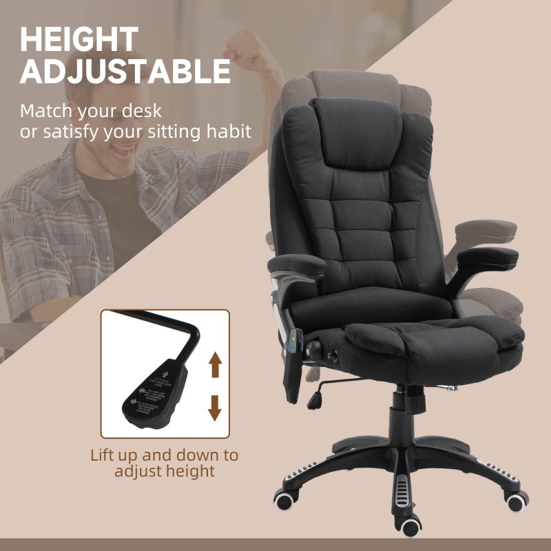 Vinsetto Office Chair, Ergonomic Fabric Desk Chair with 6-Point Massage and Back Heated, Arms, Lumbar Support, Black