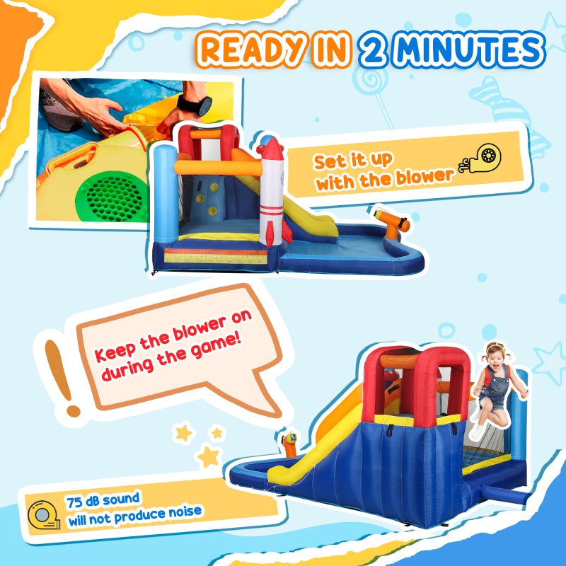 AIYAPLAY Bouncy Castle for Children with Water Slide, Splashing Pool, Water Gun, Jumping Area, 5 in 1 Inflatable Bounce House with 550W High Power Blower, for Outdoor Indoor, 360 x 250 x 195 cm