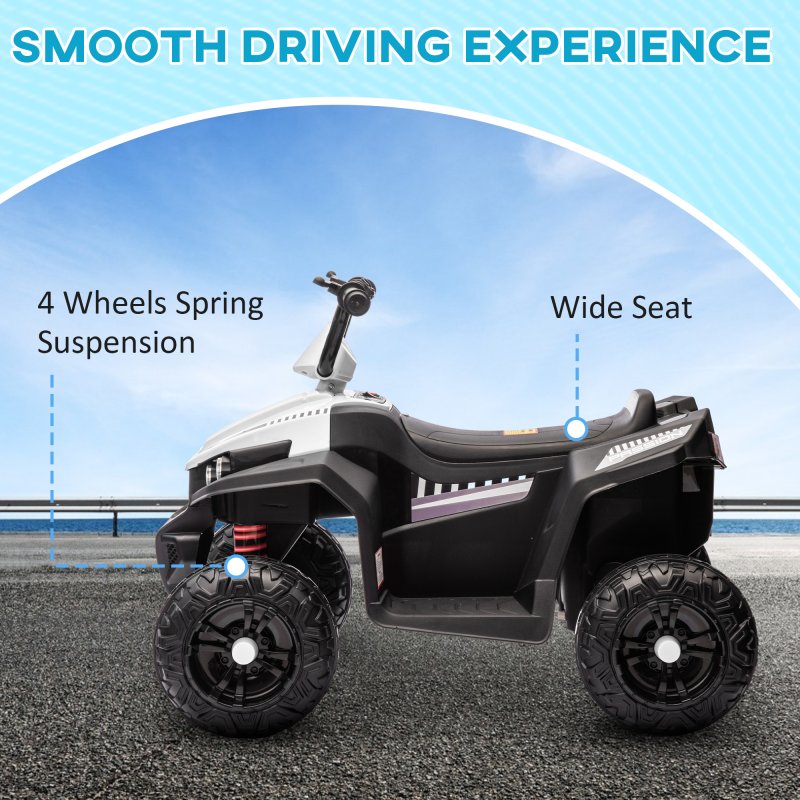 AIYAPLAY Kids Quadbike, 12V Electric Ride on ATV with 4 Wheels Spring Suspension, LED Light, Music, MP3, 5KM/H Battery Powered, for Ages 3-5 Years, White