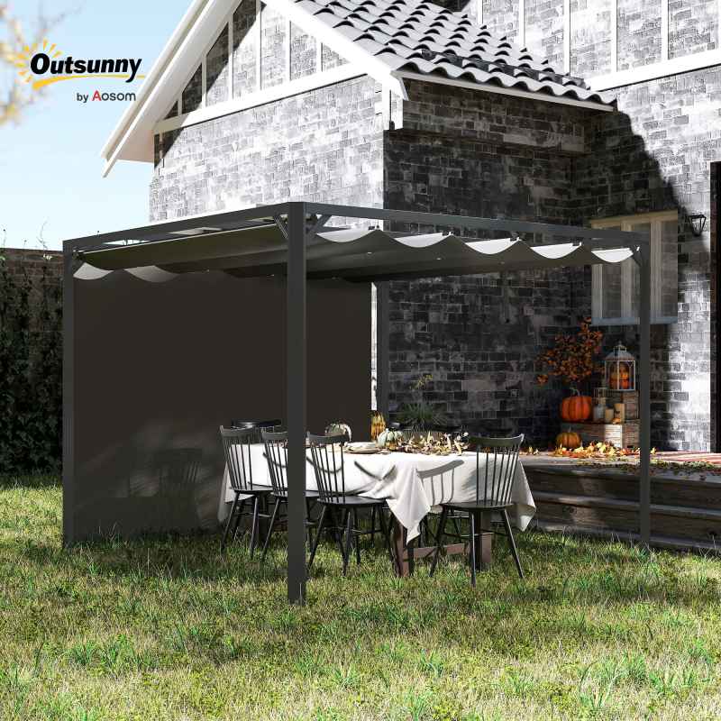 Outsunny 3 x 3(m) Garden Pergola with Retractable Roof Canopy, Aluminium Pergola Kit Gazebo with Roller Shade, UPF30+ Sun Shade Shelter for Porch, Dark Grey