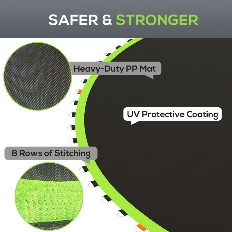 SPORTNOW Trampoline Replacement Mat with Eight Rows of Stitching, Spring Pull Tool, 72 V-Hooks, for 12ft Trampoline, Using 14cm Springs, Trampoline Jumping Mat, Green