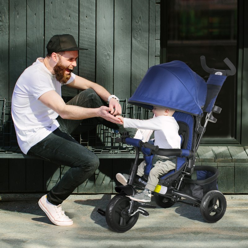 HOMCOM 6 in 1 Trike, Kids Tricycle, Pedal Push Bike w/ Push Handle, Removable Canopy, 5-point Safety Belt, Storage, Cushion, Footrest, Brake, for 1-5 Years Toddler