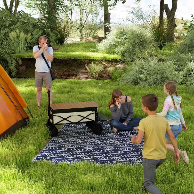 Outsunny Reversible Outdoor Rug with Carry Bag, Waterproof Plastic Straw Mat for Garden, Deck, RV, Picnic, Beach, Camping, 182 x 274cm, Dark Blue and White