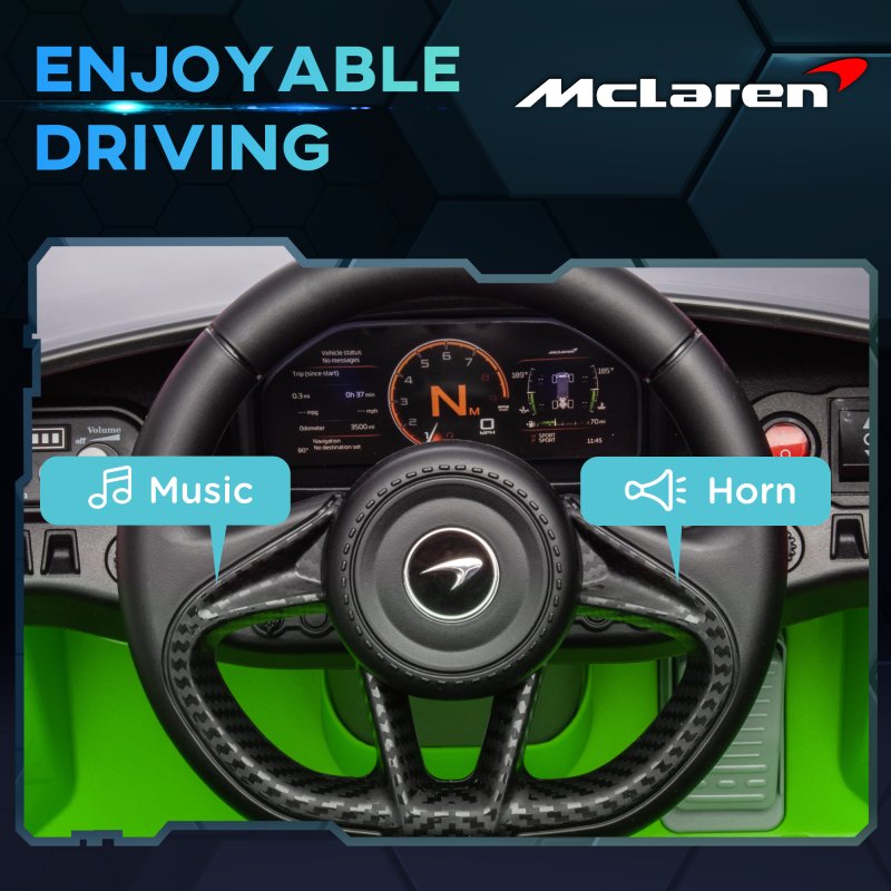 AIYAPLAY McLaren 765LT Licensed Electric Car for Kids with Butterfly Doors, 12V Kids' Electric Ride on with Remote Control, Transport Wheels, LED Lights, MP3 Music, Horn, for 3-6 Years, Green