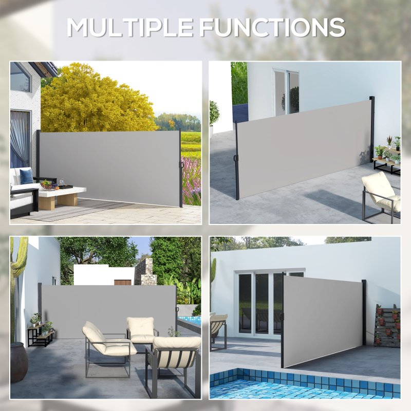 Outsunny Retractable Side Awning, Garden Privacy Screen Divider, Full Cassette Wind Breaker for Hot Tub, Balcony, Terrace, Pool, 400 x 160cm, Light Grey