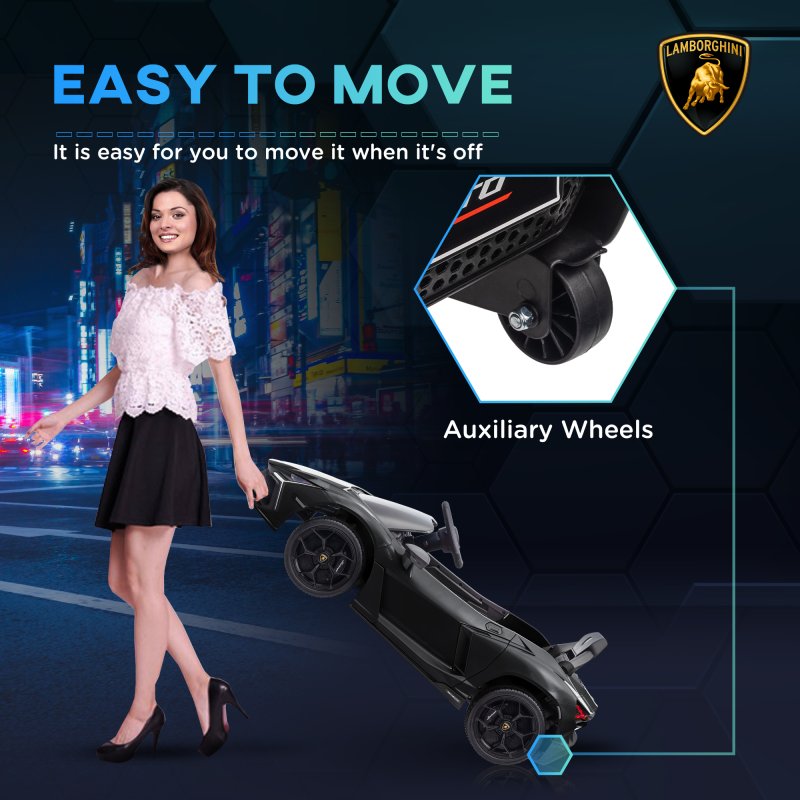 AIYAPLAY Lamborghini Revuelto Licensed Electric Car for Kids with Butterfly Doors, 12V Kids Electric Ride On with Suspension, Remote Control, LED Lights, Horn, USB, MP3 for 3-5 Years, Black
