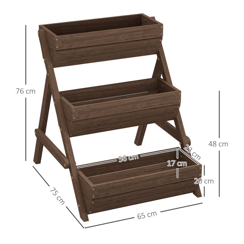 Outsunny 3 Tier 66L Raised Garden Bed Wooden Elevated Planter Box Kit for Flower, Vegetable, Herb, 65 x 75 x 76cm, Tan
