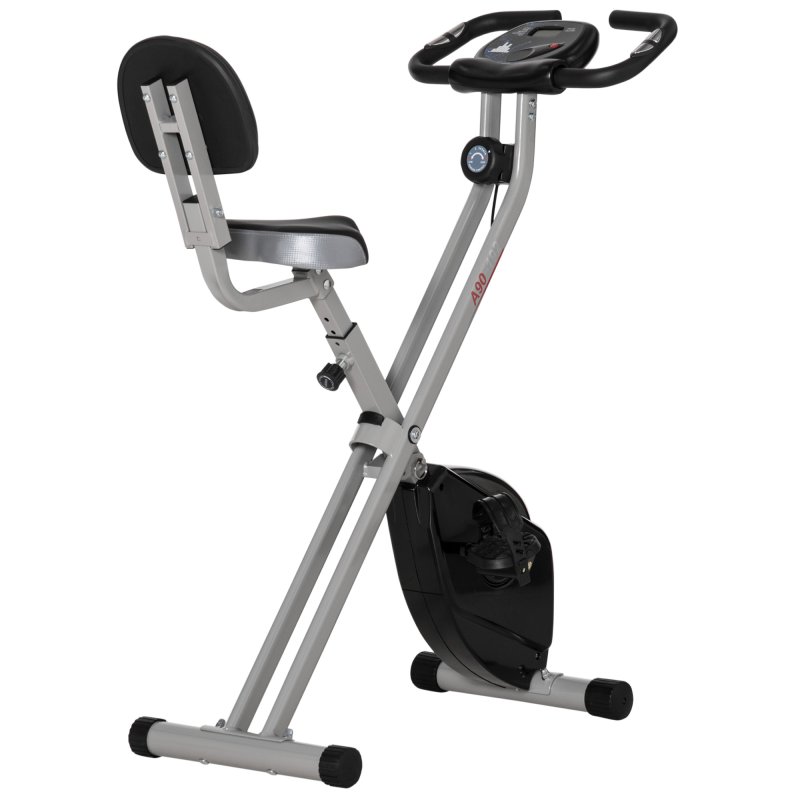 HOMCOM Folding Exercise Bike, Fitness Bicycle Indoor Trainer, 8-Level Magnetic Resistance Adjustable, with LCD Monitor, Pulse Sensor, Grey