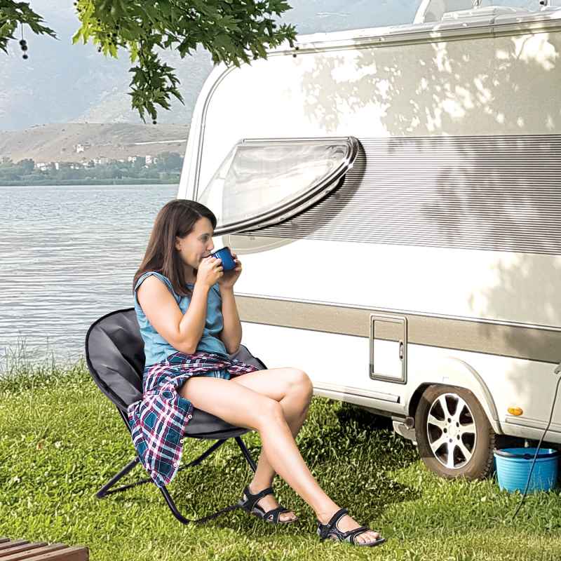 Outsunny Camping Moon Chair, Portable Folding Camping Chair for Adults with Wide Padded Oxford Seat for Outdoor Camp, Travel, Fishing, Beach, Grey