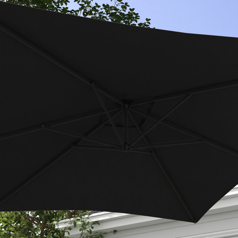Outsunny 3x2m Cantilever Parasol with Cross Base, Banana Parasol with Crank Handle and 6 Ribs, Rectangular Hanging Patio Umbrella for Outdoor Pool, Garden, Balcony, Black