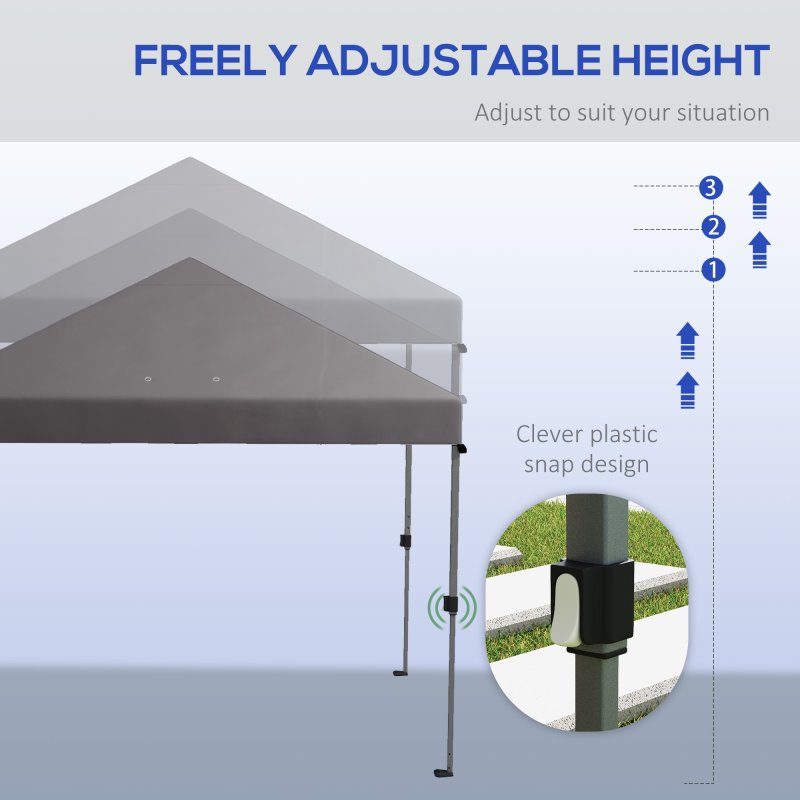 Outsunny 3 x 3(m) Pop Up Gazebo, 1 Person Easay Setup Marquee Party Tent with 1-Button Push, Adjustable Straight Legs, Wheeled Bag, Stakes, Ropes, Sandbags, Instant Shelter, Grey