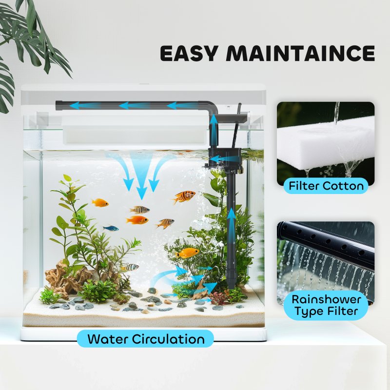 PawHut Aquarium, 28L Glass Fish Tank with Filter, LED Lighting, Water Pump, for Bettas, Guppies, Mini Parrot Fishes, Shrimp, Goldfish, 38 x 26 x 39.5cm