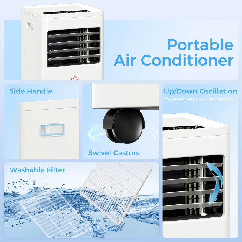 HOMCOM 5000 BTU Air Conditioning Unit, 3-in-1 Portable Air Conditioner, Dehumidifier, Cooling Fan with 2 Speeds, 24H Timer, Remote Control, Digital Display, Window Venting Kit, 18m²