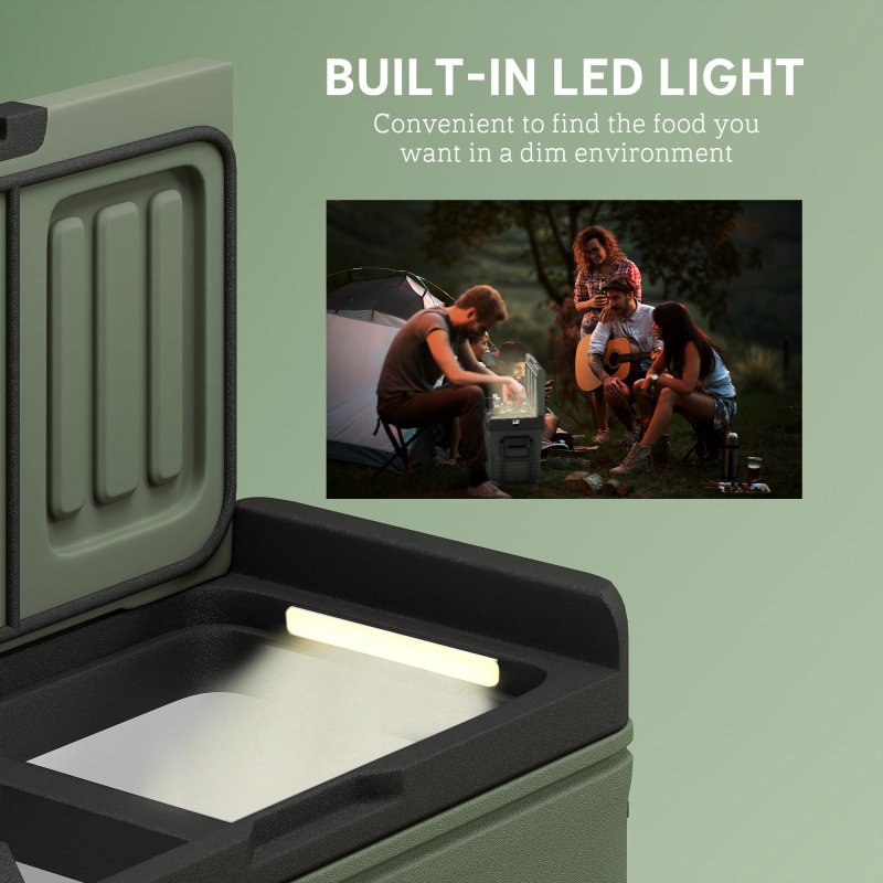 Outsunny 33L Camping Fridge Freezer Dual Zone, Portable Car Fridge 12V/24V DC & 100-240V AC, Electric Cool Box -20°C-20°C with Wheels and LED Light, for Travel, RV, Road Trip, Picnic [Energy Class E]