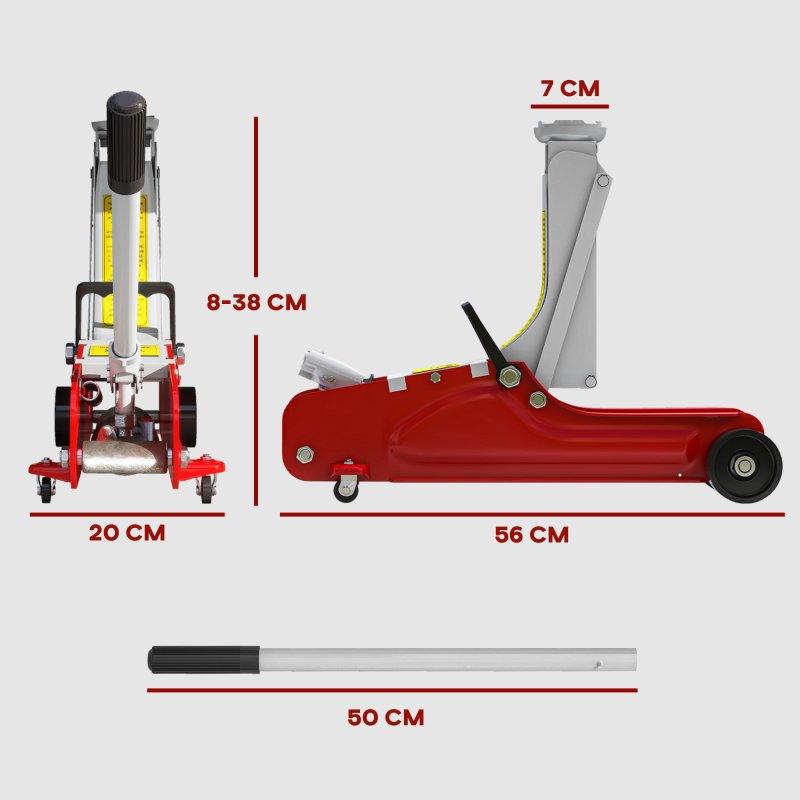 HOMCOM Hydraulic Low Profile Jack, Heavy Duty Steel Racing Car Jack Kit, Floor Jack with 2.5 Ton Capacity, 8-38cm Lifting Range, Red