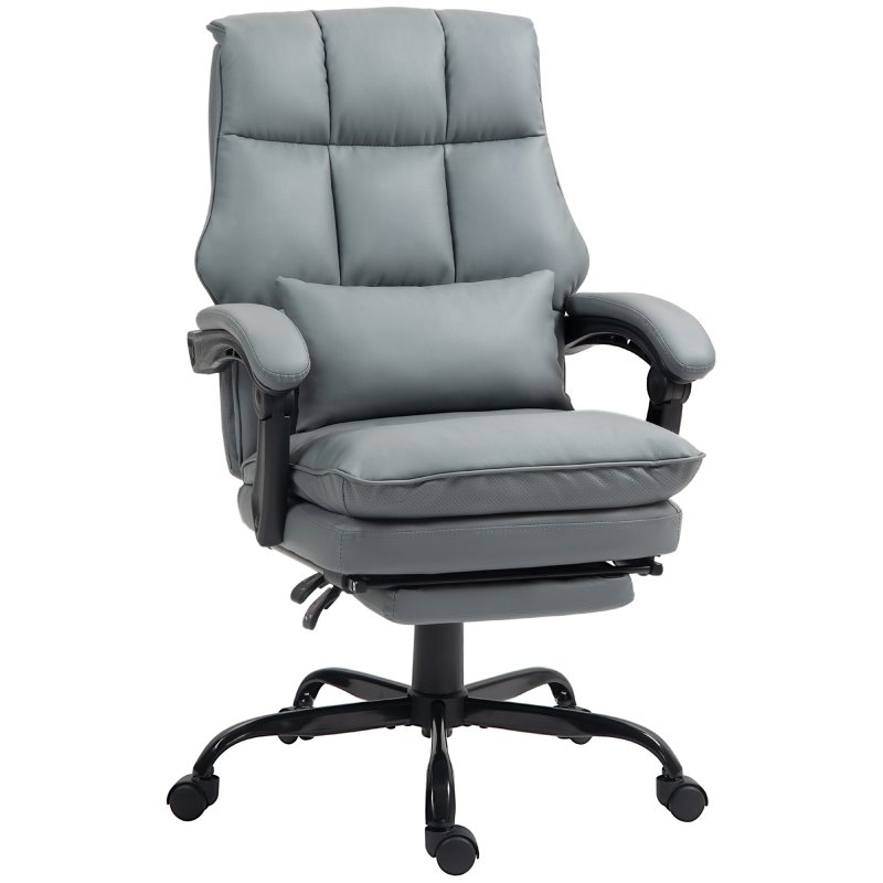 HOMCOM Executive Office Chair with Footrest, PU Leather High Back Desk Chair with Lumbar Support, Swivel Computer Chair with Adjustable Height and Padding Armrests, Grey