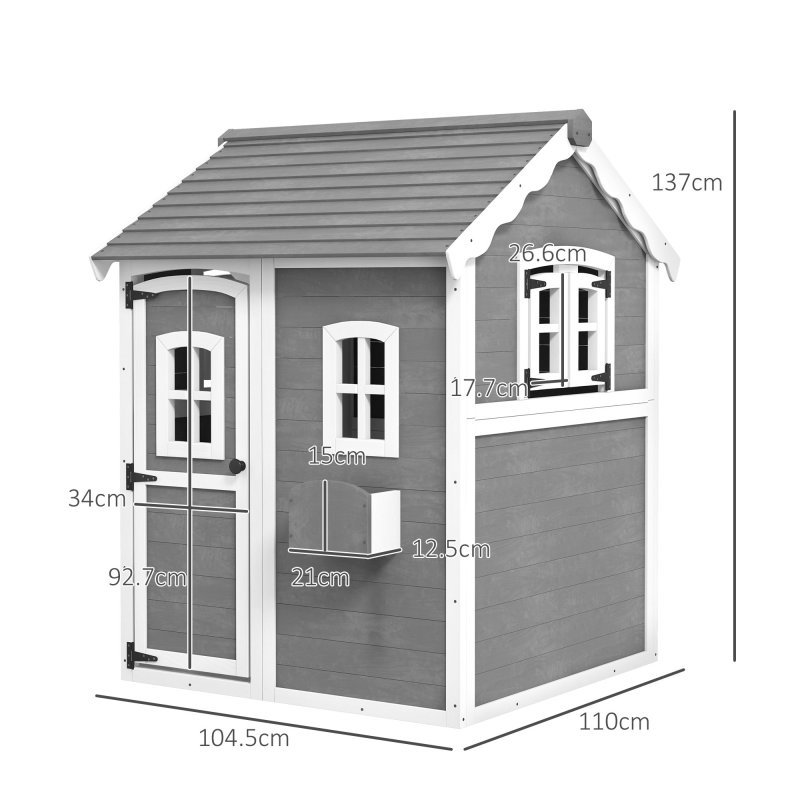 Outsunny Wooden Playhouse for Kids Outdoor Wendy House Indoor with Doors, windows, Plant Box, Floors, for 3-8 Years, for Garden, Lawn, Patio - Grey