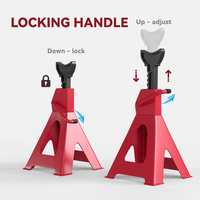 HOMCOM Axle Stands 2 Ton Car Jack Stands Pack of 2, 28-42.5 cm Height Adjustable Support Jack Stand, Heavy Duty Car Lift Tool for Vehicles, Caravans, Workshops, Garages, Red