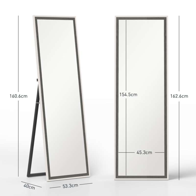 HOMCOM Full Length Mirror, 163 x 53 cm Full Body Mirror with Frame, Free Standing, Hanging or Leaning Against Wall for Bedroom, Living Room, Grey Wood Effect