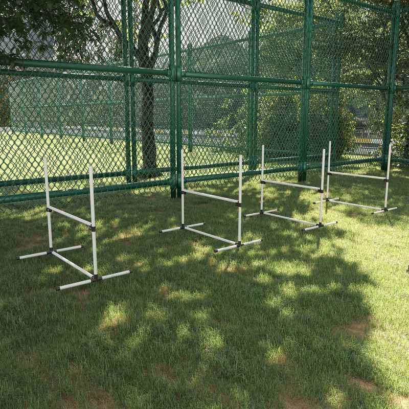 PawHut Dog Agility Equipment Training Height Adjustable Jumps Hurdle 4 Pieces with Carrying Bag for Outdoor, White