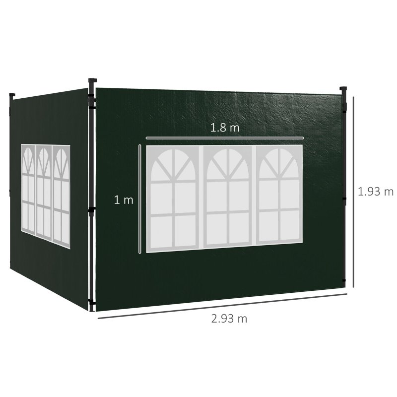 Outsunny Gazebo Side Panels with Window for 3x3(m) or 3x6m Gazebo Canopy, 2 Pack Sides Replacement, Green