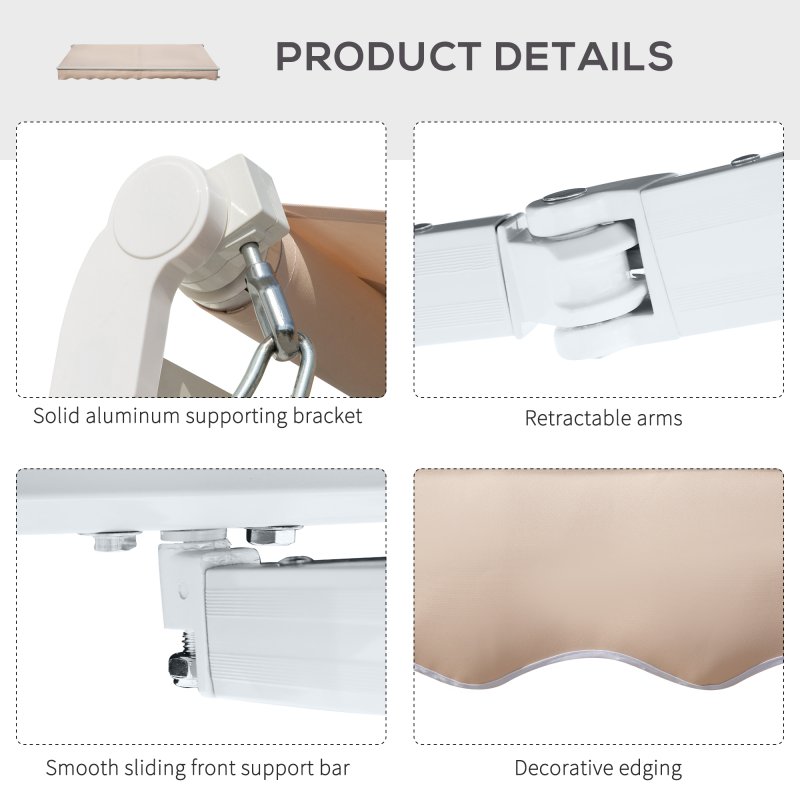 Outsunny 4x2.5m Retractable Manual Awning Window Door Sun Shade Canopy with Fittings and Crank Handle Beige