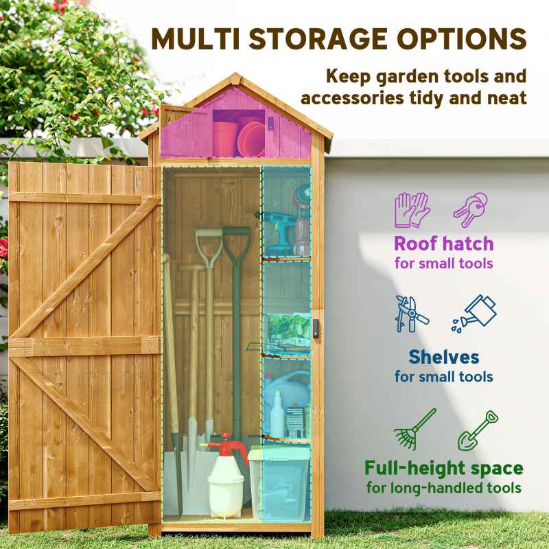 Outsunny Garden Shed Vertical Utility 3 Shelves Shed Wood Outdoor Garden Tool Storage Unit Storage Cabinet, 77 x 54.2 x 179cm - Brown