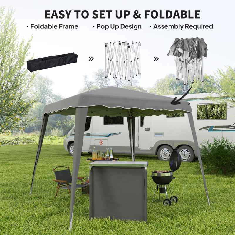 Outsunny 3 M x 3 M Base/ 2.5 M x 2.5 M Top Pop Up Gazebo, 2 Person Setup Instant with Carry Bag, Height Adjustable Slant Leg Party Tent Instant Event Shelter for Garden, Patio, Grey