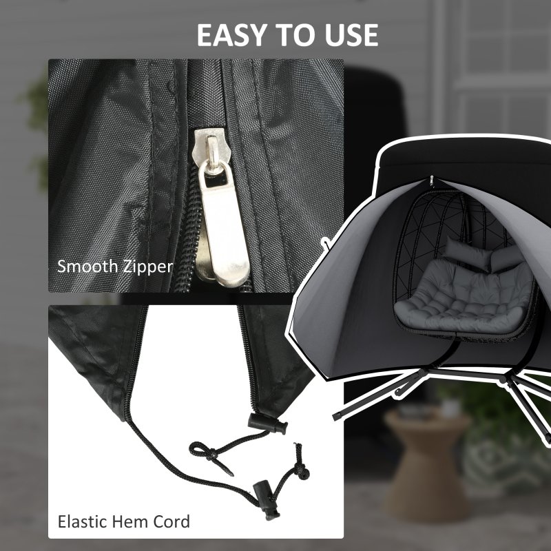 Outsunny Hanging Egg Chair Cover, Outdoor Single Swing Chair Cover, Waterproof Anti-dust Furniture Protector with Zipper, 300D Oxford Fabric for 200 x 230 cm Stand, Black