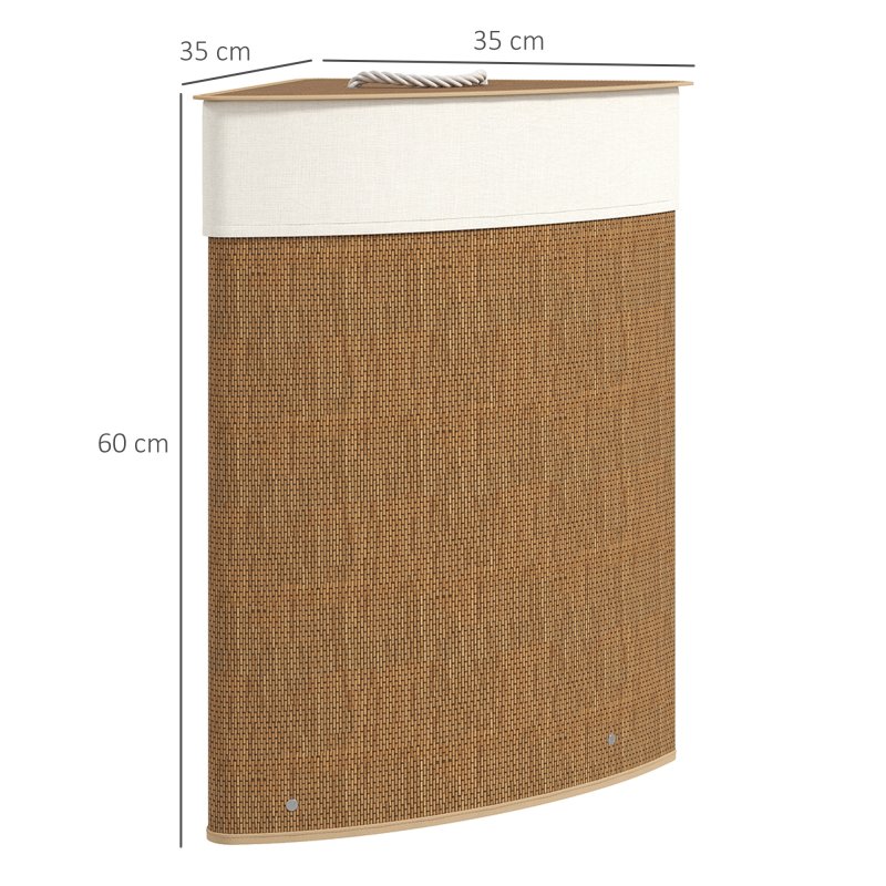 HOMCOM Bamboo Laundry Basket with Lid, 55L Corner Laundry Hamper with Removable Washable Liner Bag, Bathroom Triangle Washing Basket, 35 x 35 x 60 cm
