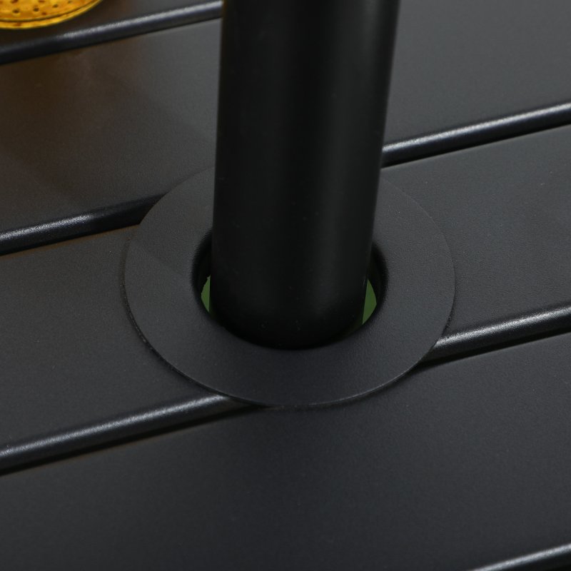 Outsunny Garden Side Table, 51x51cm Square Patio Coffee Table with Umbrella Hole, End Table with Steel Frame for Balcony, Black