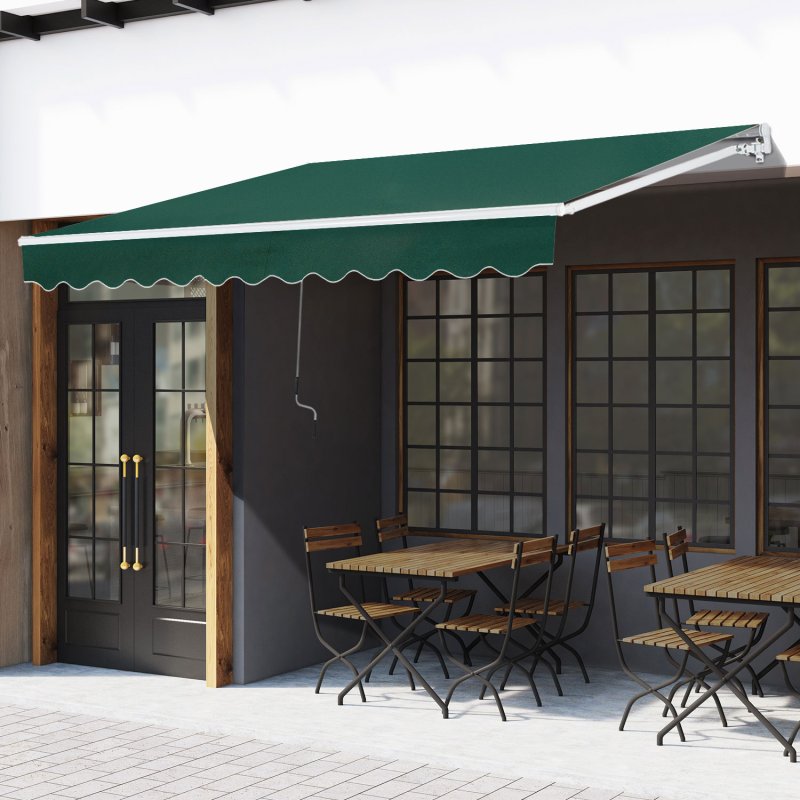 Outsunny 3 x 2m Manual Window Awning Canopy Garden Outdoor Shelter Patio Sun Shade UV Blocker Light Weight Aluminium Frame w/ Hand Crank Green