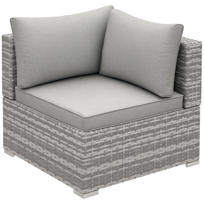 Outsunny Outdoor PE Rattan Corner Sofa, Garden Wicker Furniture Single Sofa Chair w/ Cushions, Light Grey