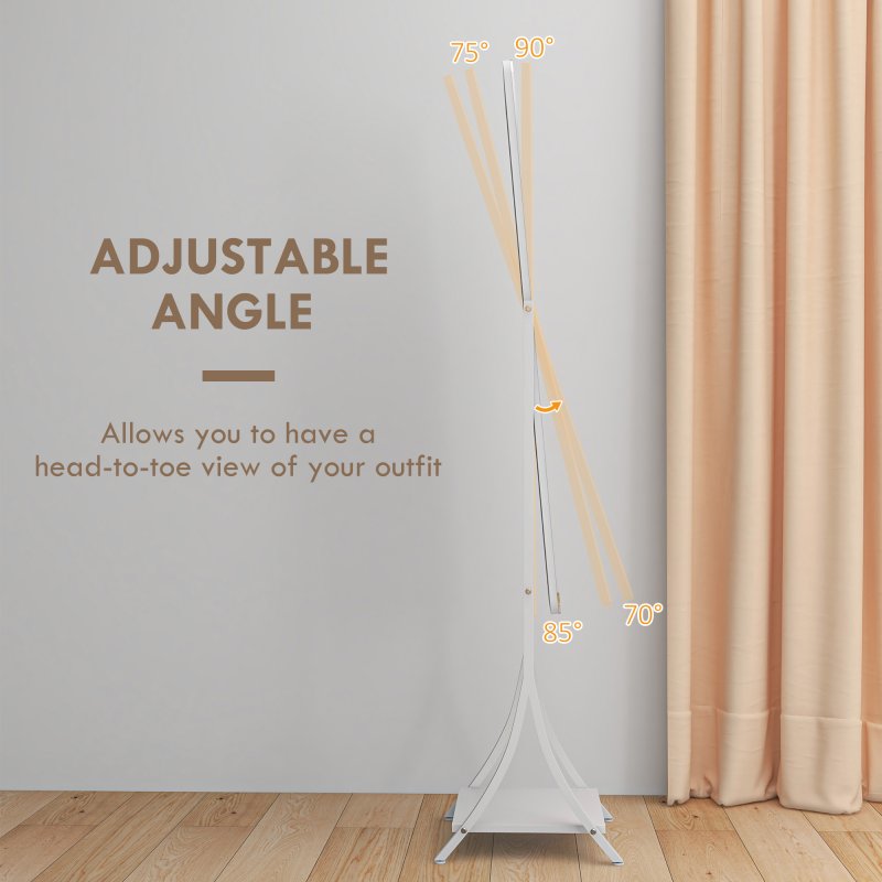 HOMCOM Full Length Mirror with LED Lights, Dimmable Free Standing Full Body Mirror with 3 Temperature Colours, Adjustable Angle and Storage Shelf for Bedroom, Living Room, Hallway, White