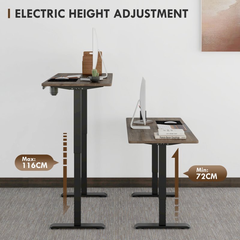Vinsetto Electric Standing Desk, 140 x 70cm Height Adjustable Sit Stand Desk with 4 Memory Smart Panel, Stand Up Desk for Home Office, Black and Teak