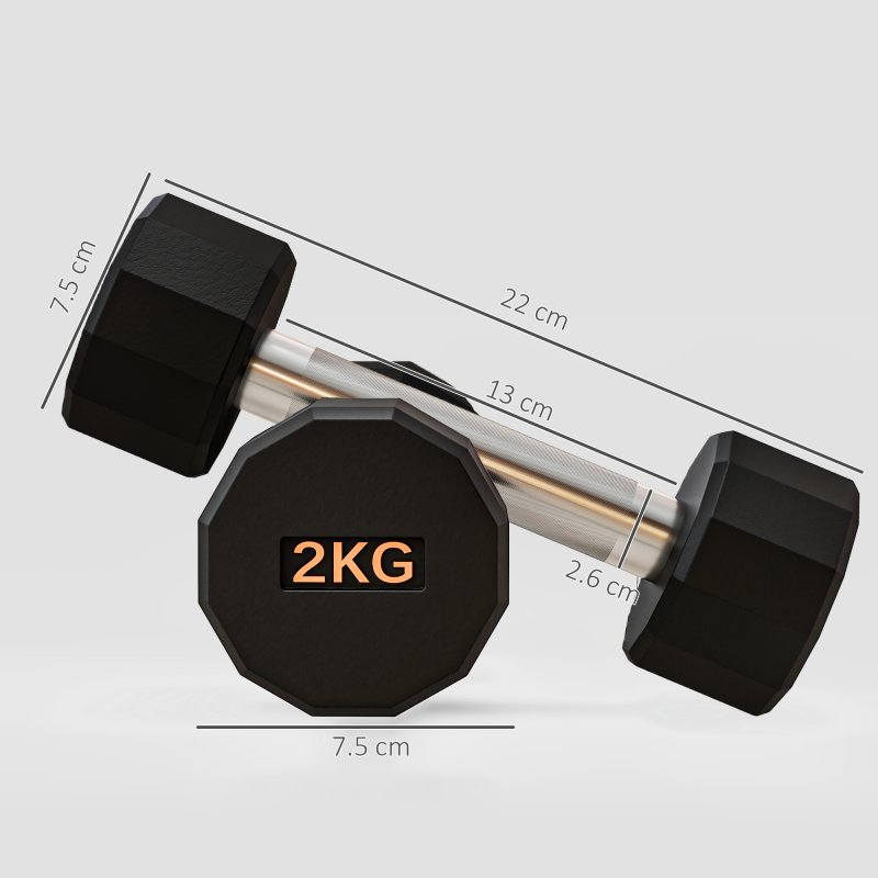 SPORTNOW Dumbbells Set, Hand Weights Pair with 12-Sided Shape and Non-Slip Grip for Men Women Home Gym Workout, 2 x 2kg