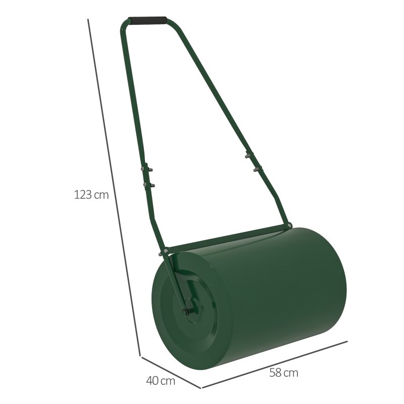 Outsunny 63 L Heavy Duty Water Or Sand Filled 30cm Garden Steel Lawn Roller Drum - Dark Green